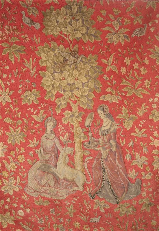 A needlework tapestry panel